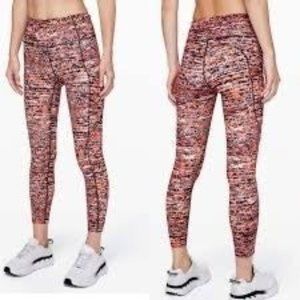 Lululemon Athletica Fast And Free Tight Ii 25" Nulux Flash Pleat Orange Multi 4